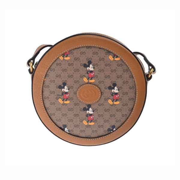 GUCCI Gucci Disney Collaboration Mickey Pattern Pochette Brown Antique Gold Gold Bracket 603938 Ladies Canvas Leather Shoulder Bag AB Rank Used Ginzo