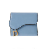 Christian DIOR Christian Dior Saddle Wallet Compact Wallet Light Blue Ladies Leather Triple Wallet A Rank used Ginzo