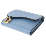 Christian DIOR Christian Dior Saddle Wallet Compact Wallet Light Blue Ladies Leather Triple Wallet A Rank used Ginzo