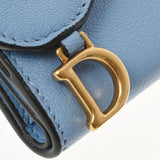 Christian DIOR Christian Dior Saddle Wallet Compact Wallet Light Blue Ladies Leather Triple Wallet A Rank used Ginzo