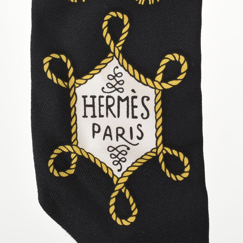 HERMES Hermes Twilly Galons et Brandebourgs/Brandenburg decoration Black/White/Yellow Ladies Silk 100 % Scarf A Rank used Ginzo