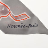 HERMES Hermes twilly horse pattern gray/Orange ladies silk 100 % scarf A rank used Ginzo