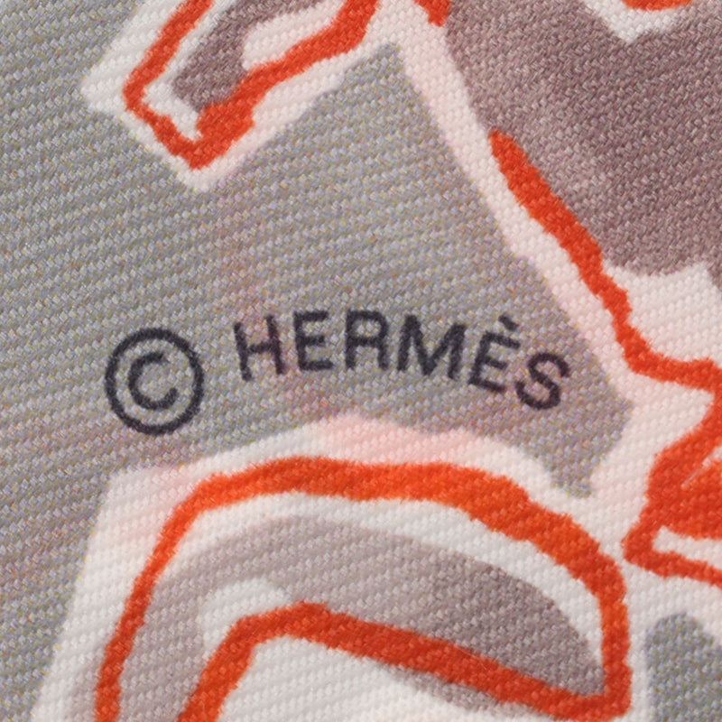 HERMES Hermes twilly horse pattern gray/Orange ladies silk 100 % scarf A rank used Ginzo