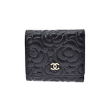 CHANEL シャネル カメリア コンパクト財布 黒 レディース キャビアスキン 三つ折り財布 Aランク 中古 銀蔵