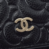 CHANEL シャネル カメリア コンパクト財布 黒 レディース キャビアスキン 三つ折り財布 Aランク 中古 銀蔵