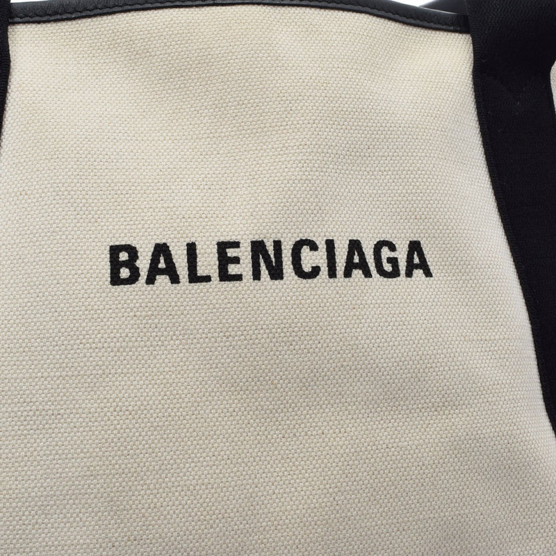 BALENCIAGA バレンシアガ ネイビー カバ ベージュ/黒 339933 ユニセックス キャンバス レザー ハンドバッグ Bランク 中古 銀蔵