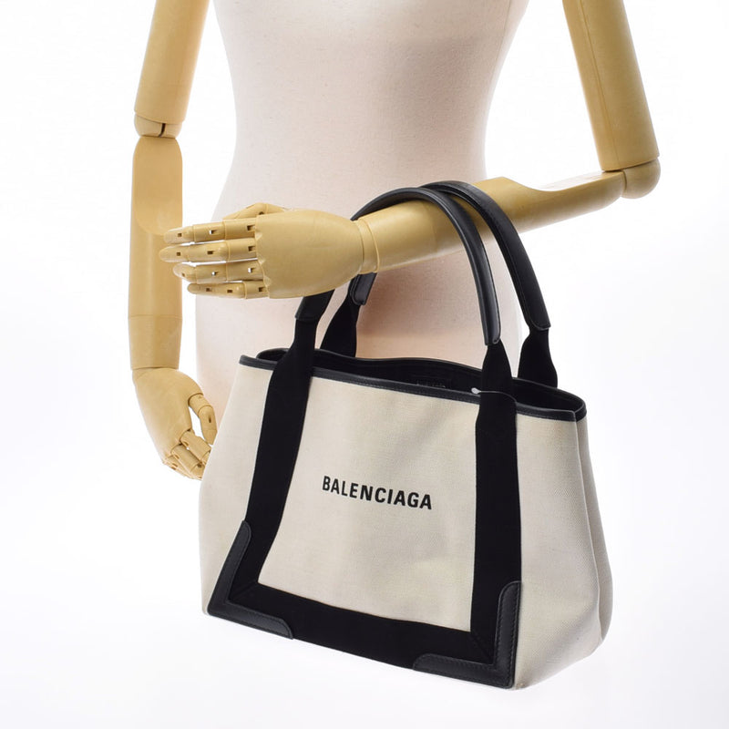 BALENCIAGA バレンシアガ ネイビー カバ ベージュ/黒 339933 ユニセックス キャンバス レザー ハンドバッグ Bランク 中古 銀蔵