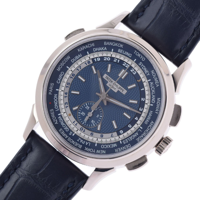 PATEK PHILIPPE パテックフィリップ ワールドタイム フライバッククロノ 5930G-010 メンズ WG/革 腕時計 自動巻き ブルー文字盤 Aランク 中古 銀蔵