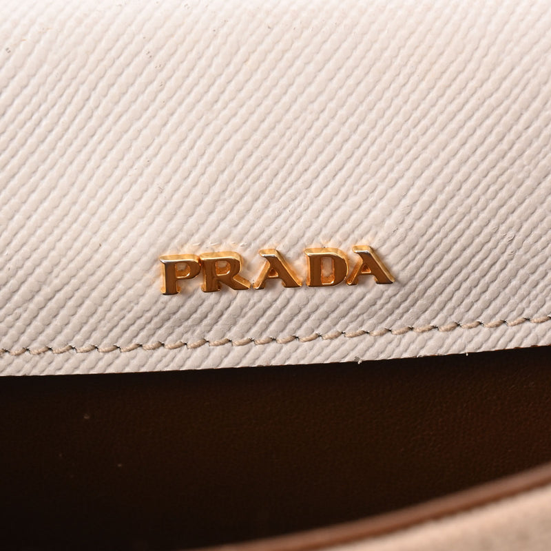 PRADA プラダ 2WAY 白/ベージュ ゴールド金具 BN2887 レディース キャンバス サフィアーノ ハンドバッグ Bランク 中古 銀蔵