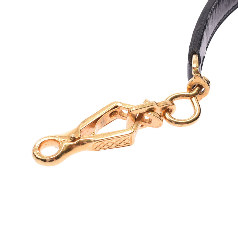 Hermes Hermes Black Gold Bracket ○ P Engraved (around 1986) Unisex Box Card Shoulder Strap AB Rank Used Silgrin