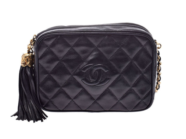 Chanel Mini Matrasse Chain Shoulder Bag Fringe Black G Hardware Ladies Lambskin AB Rank CHANEL Used Ginzo