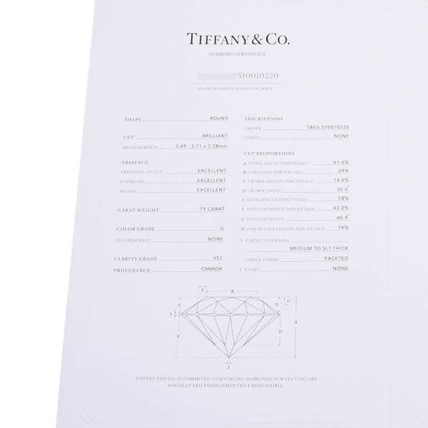 TIFFANY&Co. ティファニーソリティアリング 0.19ct G-VS1-EX 
 レディース PT950/ダイヤ リング・指輪
 5号 
 中古