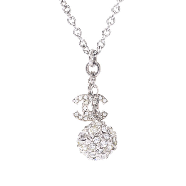 CHANEL Chanel commercial mirror ball motif 07 year model Lady's rhinestone necklace AB rank second-hand silver jewelry