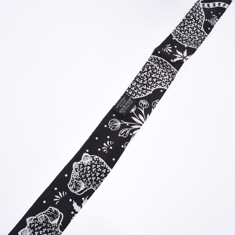 HERMES エルメス ツイリー レオパード/Les Leopards 黒/白 レディース シルク100％ スカーフ 未使用 銀蔵