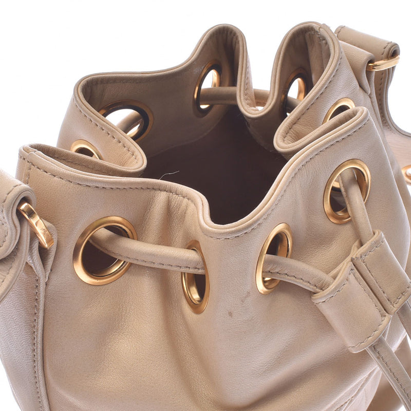 CHANEL Chanel drawstring purse shoulder bag beige system gold metal fittings Lady's calf shoulder bag B rank used silver storehouse