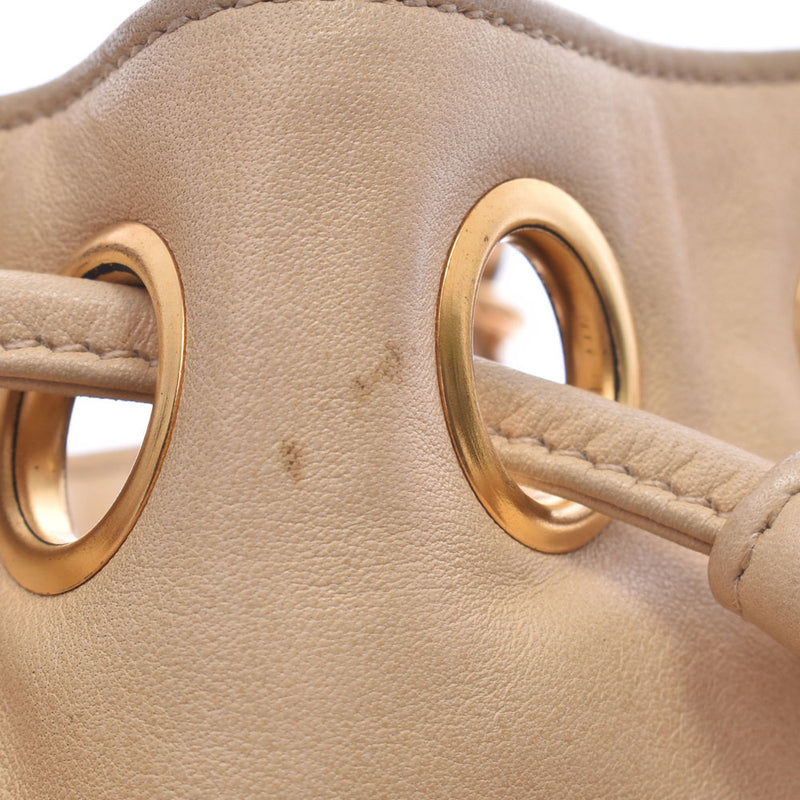 CHANEL Chanel drawstring purse shoulder bag beige system gold metal fittings Lady's calf shoulder bag B rank used silver storehouse