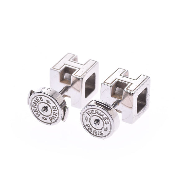 HERMES Hermes H Cube white silver metal fittings ladies earrings B-rank second-hand silver ware