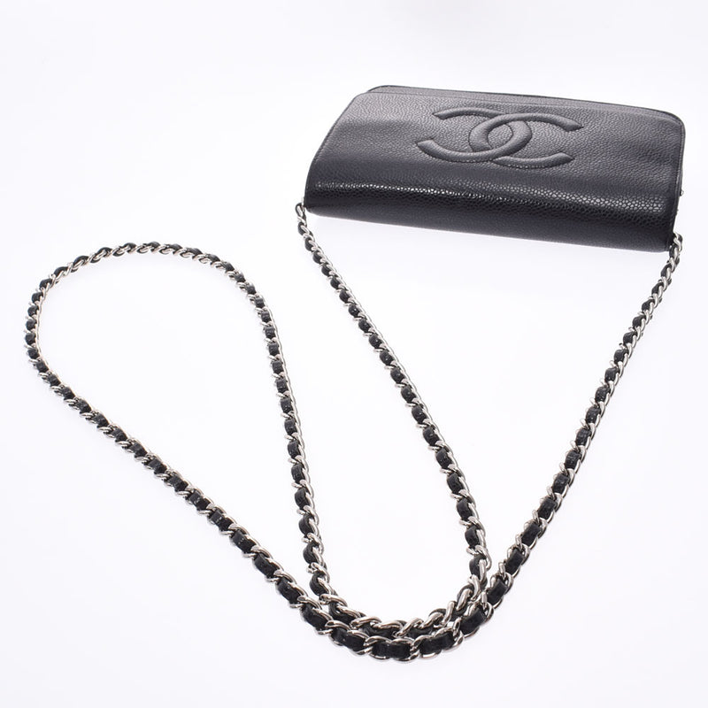 CHANEL Chanel Gold, black silver, gold, silver, ice skin chain, wallet chain wallet, B rank, used silver storey.