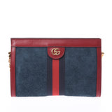 GUCCI Gucci Offdia Chain Bag Navy/Red Gold Hardware 503877 Ladies Leather Shoulder Bag Shindo Used Ginzo