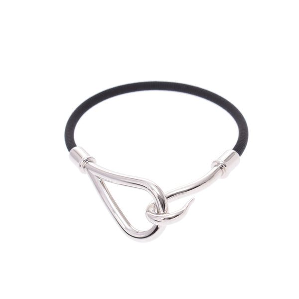 HERMES Hermes jumbo breath black silver metal fittings Lady's nylon bracelet A rank used silver storehouse