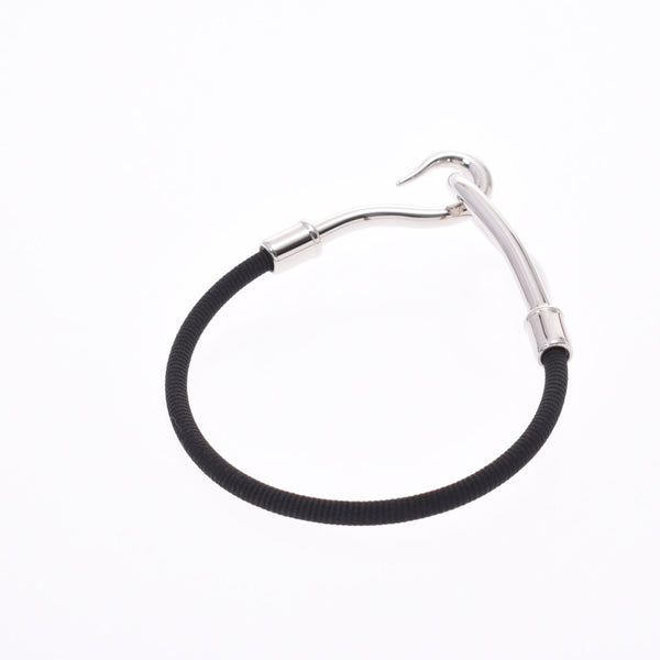 HERMES Hermes jumbo breath black silver metal fittings Lady's nylon bracelet A rank used silver storehouse