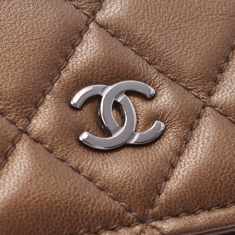 CHANEL CHANEL Matrache Wallet Chain Shoulder Bag Bronze Silver Metal Fittings Ladies Lambskin Chain Wallet A Rank Used Ginzo