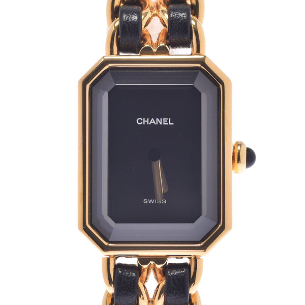 CHANEL CHANEL Purmiere Size M Women's GP/Leather Watch Quartz Black Dial A Rank Used Ginzo