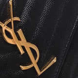 圣洛朗圣洛朗皮瓣钱包黑色黄金硬件中性皮革长钱包未使用银