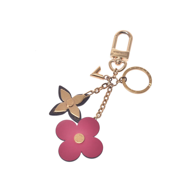 LOUIS VUITTON 路易威登酿造花袋魅力棕色/粉红色金配件 M63084 女士钥匙串 B 级二手银藏