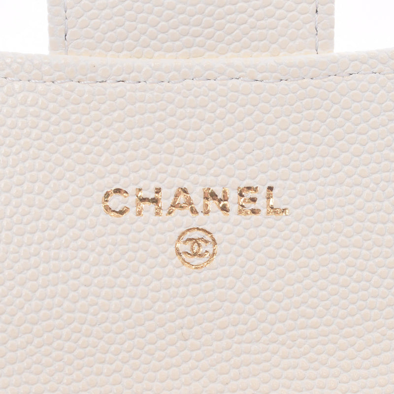 CHANEL Chanel White A80799 Ladies Caviar Skin Coin Case A Rank Used Ginzo