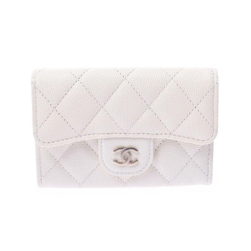 CHANEL Chanel White A80799 Ladies Caviar Skin Coin Case A Rank Used Ginzo