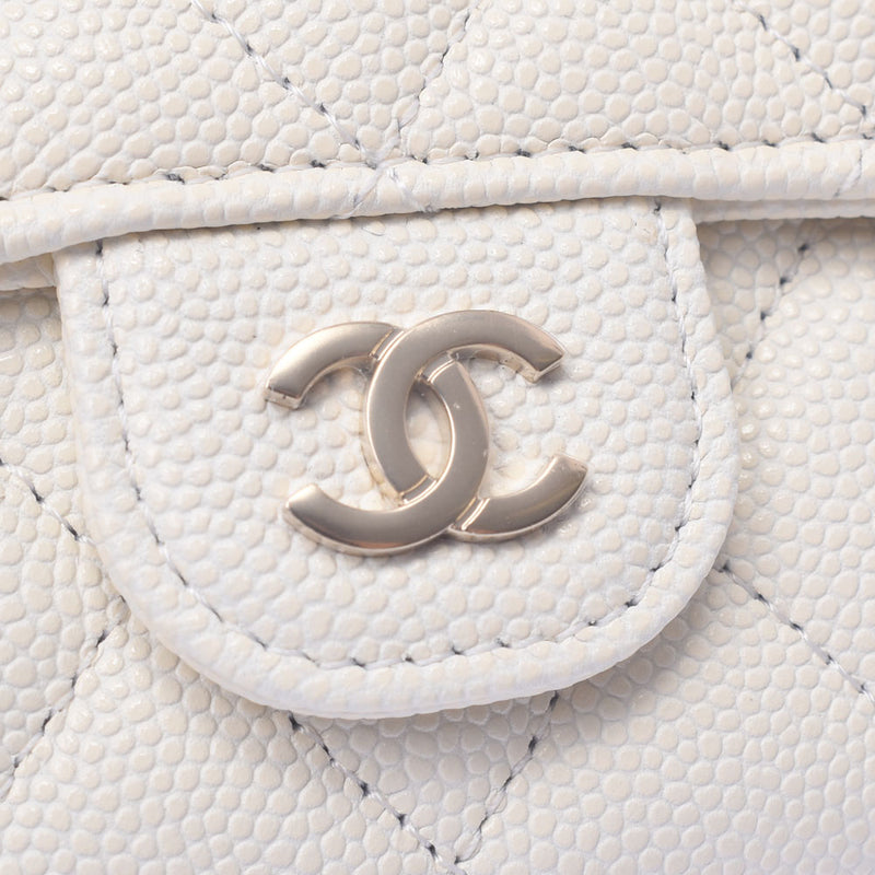 CHANEL Chanel White A80799 Ladies Caviar Skin Coin Case A Rank Used Ginzo