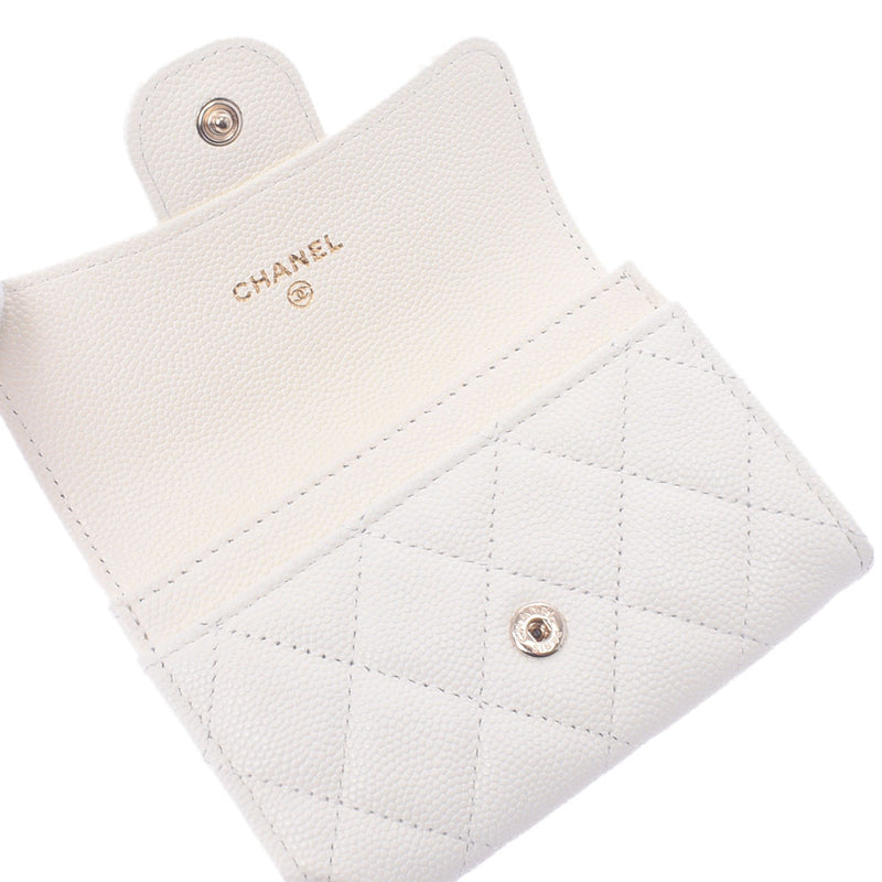 CHANEL Chanel White A80799 Ladies Caviar Skin Coin Case A Rank Used Ginzo