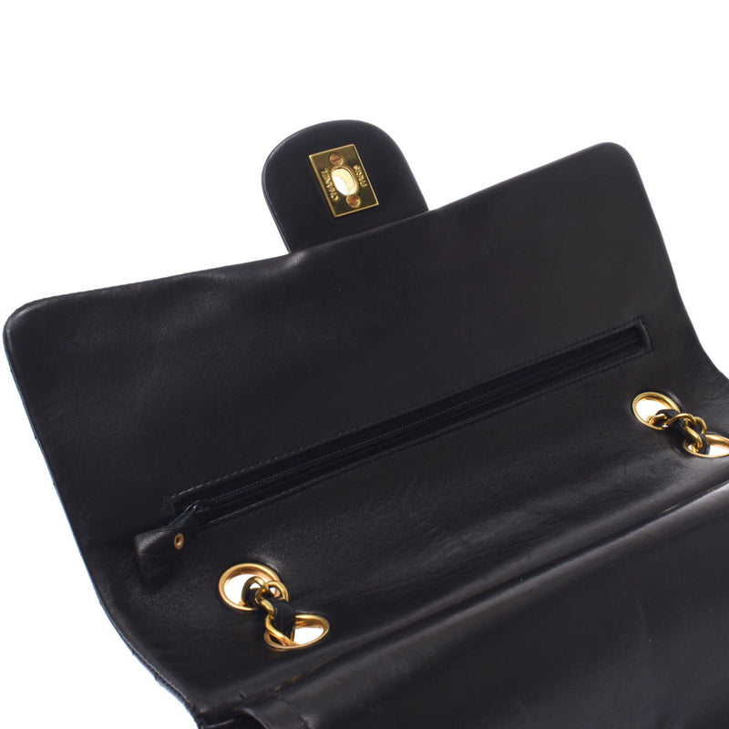 Chanel Chanel Matrasse Chain Shoulder Double Lid Black Gold Bracket Ladies Leather Shoulder Bag AB Rank Used Silgrin