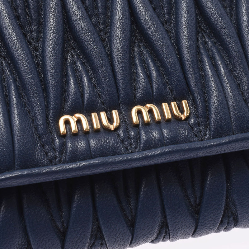 MIUMIU Miu Miu Materase Navy Gold Bracket 5MH109 Ladies Lambskin Long Wallet A-Rank Used Silgrin