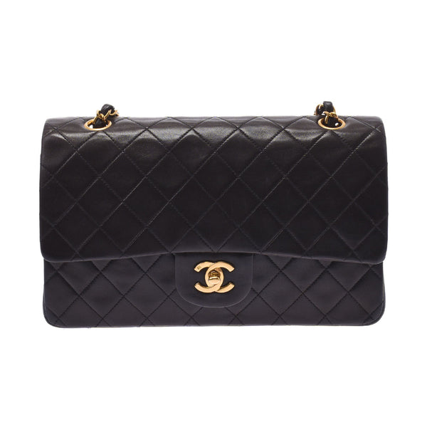 Chanel Chanel Matrasse Chain Shoulder Double Lid Black Gold Bracket Ladies Lamskin Shoulder Bag B Rank Used Sinkjo