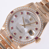 Rolex Rolex Daisy bezel diamond / 4P Ruby circle diamond / 10p ruby 18378 men's YG watch automatic scroll white shell dial a