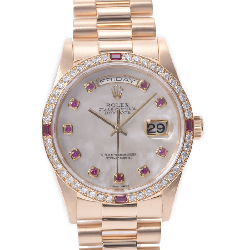 Rolex Rolex Daisy bezel diamond / 4P Ruby circle diamond / 10p ruby 18378 men's YG watch automatic scroll white shell dial a