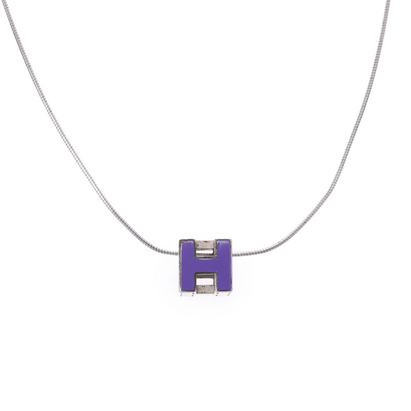 Hermes Hermes H Cube Purple Silver Bracket Ladies SV Necklace B Rank Used Silgrin