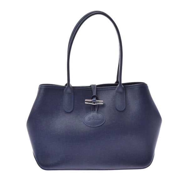 LONGCHAMP Ron Shan Roso Blue Silver Bracket 2685871882 Ladies Leather Tote Bag AB Rank Used Ginzo