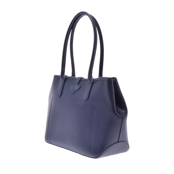 LONGCHAMP Ron Shan Roso Blue Silver Bracket 2685871882 Ladies Leather Tote Bag AB Rank Used Ginzo