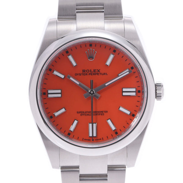 ROLEX Rolex Oyster Purpetur 41 124300 Men's SS Watch Automatic Wrap Coral Red Dial Unused Ginzo
