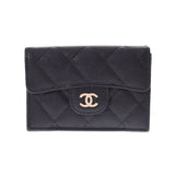 CHANEL Chanel Matrasse Classic Small Wallet Black Silver Bracket AP0230 Ladies Caviar Skin Three Folded Wallet A Rank Used Ginzo