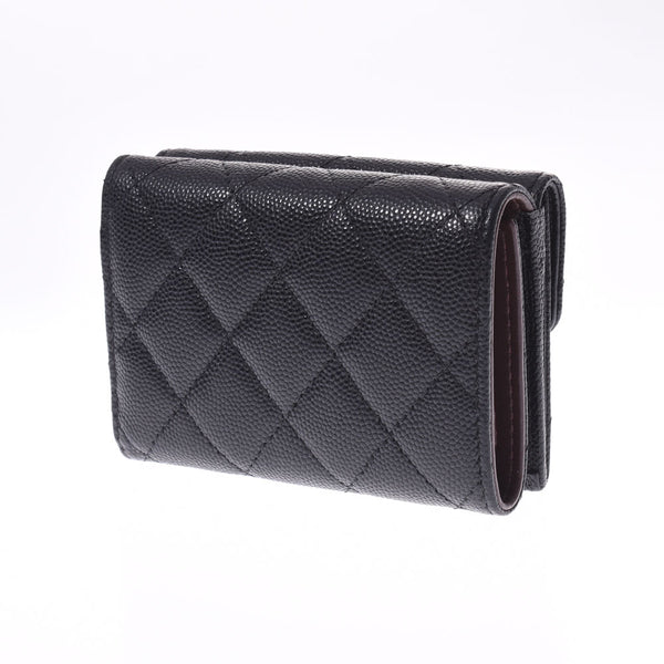 CHANEL Chanel Matrasse Classic Small Wallet Black Silver Bracket AP0230 Ladies Caviar Skin Three Folded Wallet A Rank Used Ginzo