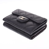 CHANEL Chanel Matrasse Classic Small Wallet Black Silver Bracket AP0230 Ladies Caviar Skin Three Folded Wallet A Rank Used Ginzo