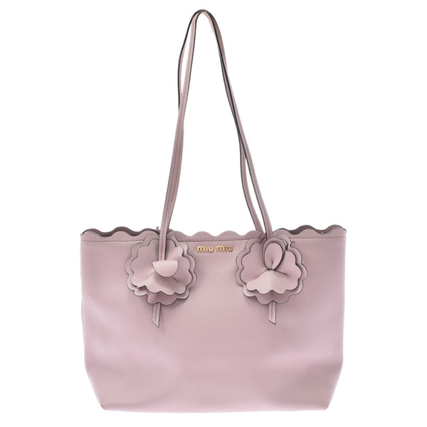 MIUMIU Miu Miu Flower Flower Motif Pink 5BG054 Ladies Calf Tote Bag B Rank used Ginzo