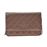 CHANEL シャネル マトラッセ 茶 シルバー金具 A33814 レディース ラムスキン チェーンウォレット ABランク 中古 銀蔵