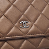 CHANEL シャネル マトラッセ 茶 シルバー金具 A33814 レディース ラムスキン チェーンウォレット ABランク 中古 銀蔵