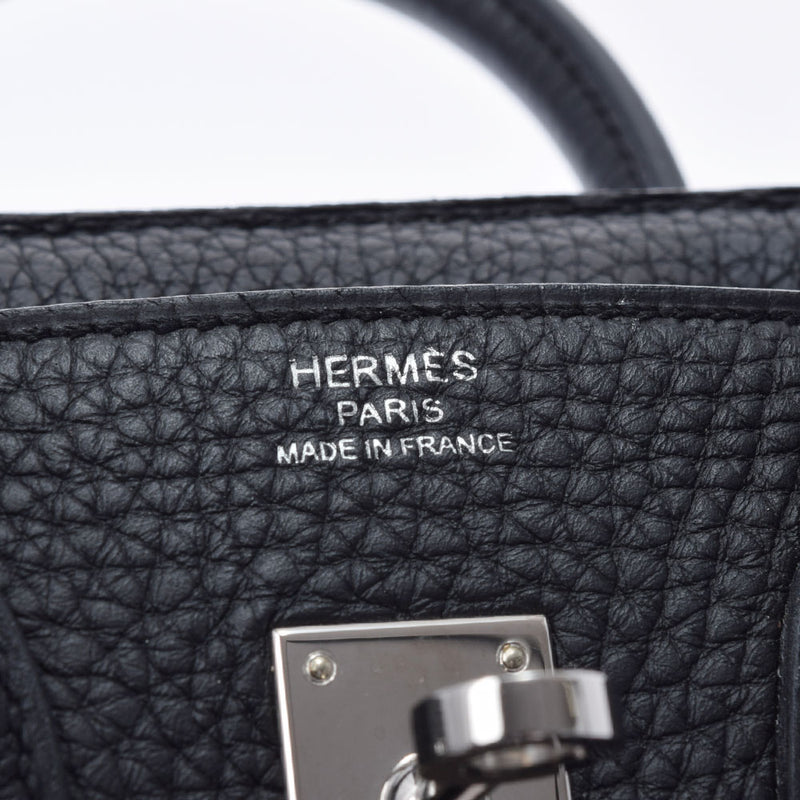 爱马仕爱马仕（Hermes Hermes Birkin）25黑色银色支架C雕刻（2018年左右）女士多哥手提包A级使用Ginzo