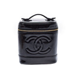 CHANEL Chanel vertical Vanity Black Gold Bracket Ladies Enamel Handbag AB Rank Used Ginzo